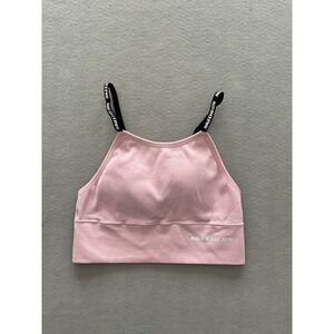 Skechers Sports Bra S Excellent Pink Ribbed Logo Strap High Neck Seamless